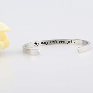 BNQL Semicolon Heartbeat Cuff Bracelet Keep Going Bracelet My Story Isn't Ovet Yet Inspiration Jewelry (Cuff S)