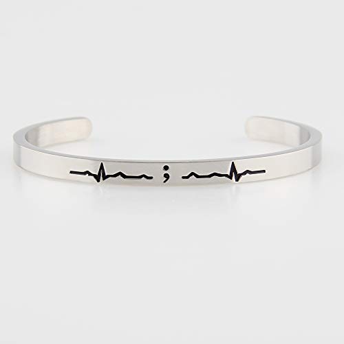 BNQL Semicolon Heartbeat Cuff Bracelet Keep Going Bracelet My Story Isn't Ovet Yet Inspiration Jewelry (Cuff S)