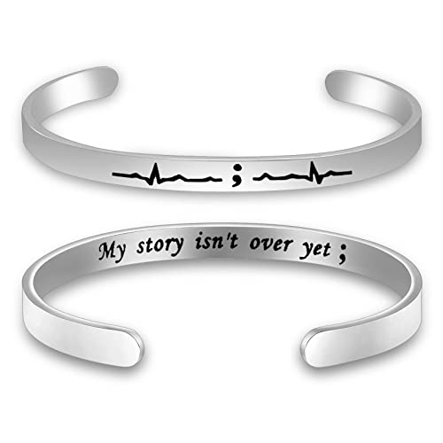 BNQL Semicolon Heartbeat Cuff Bracelet Keep Going Bracelet My Story Isn't Ovet Yet Inspiration Jewelry (Cuff S)