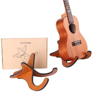 tihood wooden ukelele stand holder musical instrument stand concert portable wood stand for small guitar, violin, banjo (brown)