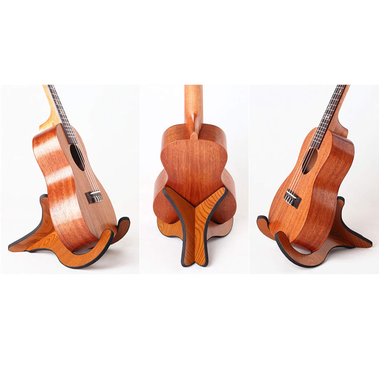 TIHOOD Wooden Ukelele Stand Holder Musical Instrument Stand Concert Portable Wood Stand for Small Guitar, Violin, Banjo (Brown)