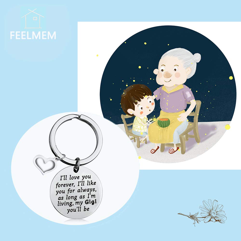 FEELMEM Gigi Keyring Grandma Gift I'll Love You Forever Keychain Gigi Jewelry Mother's Day Gift for Grandmother Nana (Silver)