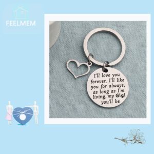 FEELMEM Gigi Keyring Grandma Gift I'll Love You Forever Keychain Gigi Jewelry Mother's Day Gift for Grandmother Nana (Silver)