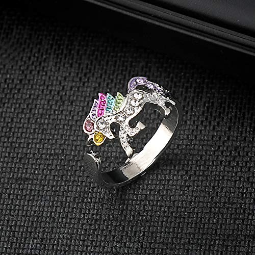 ALoveSoul Adjustable Silver Tone Little Princess Rainbow Unicorn Ring for Women Ladies Fashion Rings Gifts for Women