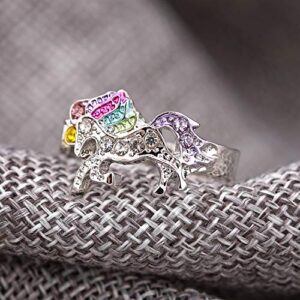 ALoveSoul Adjustable Silver Tone Little Princess Rainbow Unicorn Ring for Women Ladies Fashion Rings Gifts for Women