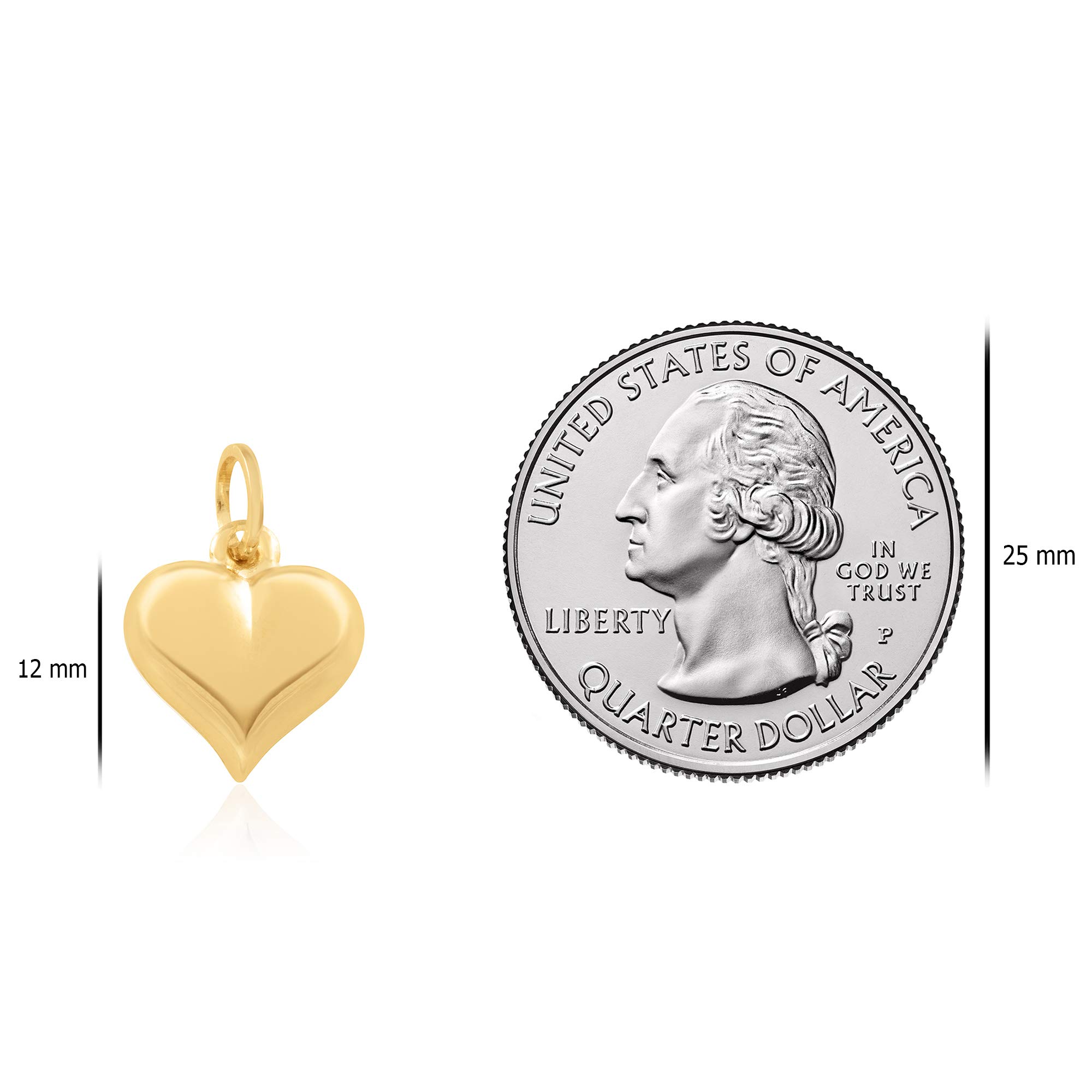 JULIETTE COLLECTION 14KT Yellow Gold Mini Polished Puffed Heart Fashion Pendant/Charm for Women, 12mm x 7mm – Exquisite and Stylish