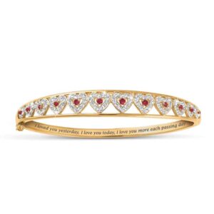 The Danbury Mint I Love You Ruby & Diamond Bangle | Women's Bracelets | Ruby Jewelry | Romantic Heart Jewelry | Gifts for Her | Features 12 Rubies & 12 Diamonds | #5291-0015