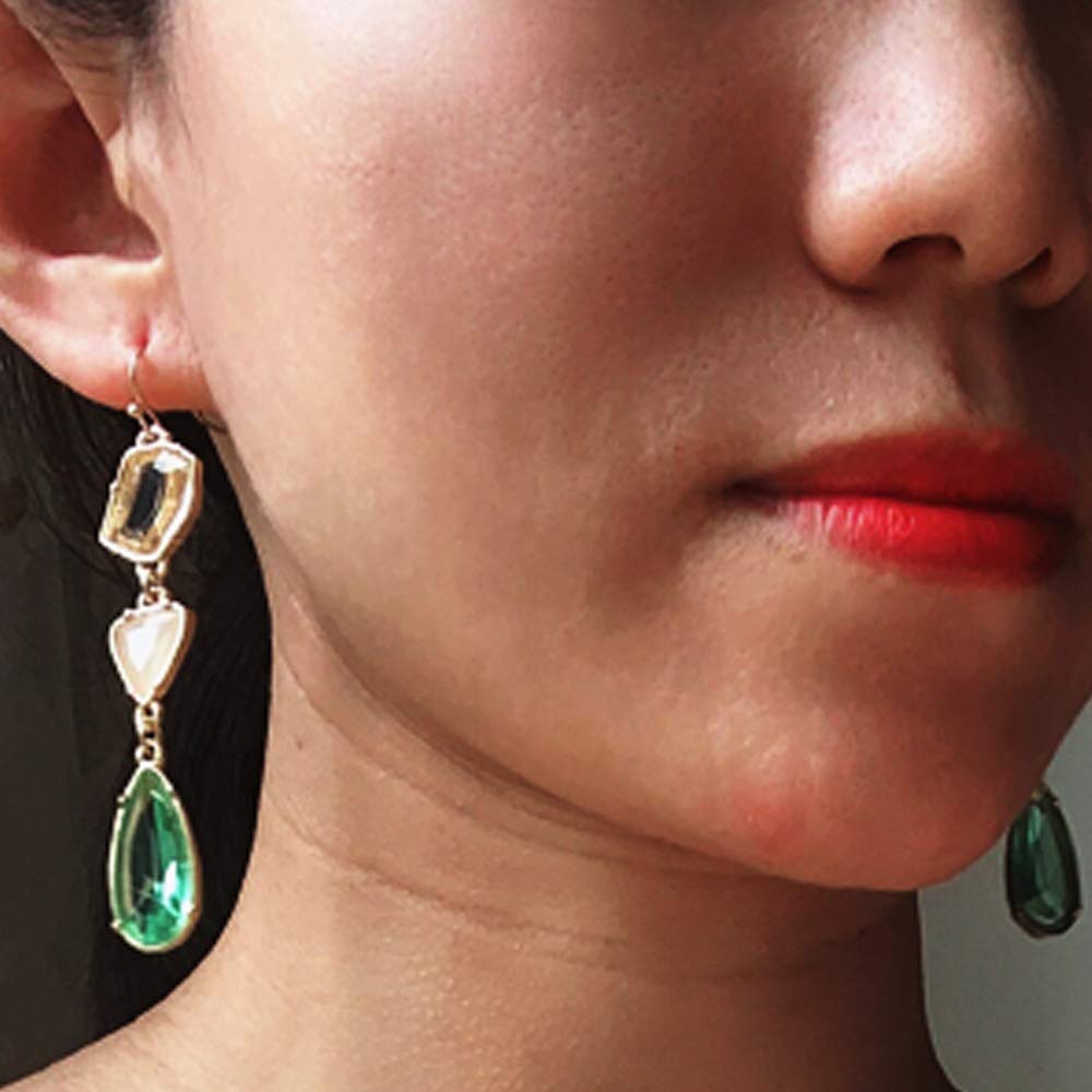 Newyht Crystal Fashion Earrings Classic Vintage Dangle Drop Earrings for Women Girls (green)