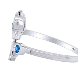 Round Simulated Blue Topaz 14k White Gold Over Sterling Silver Anchor & Rudder Ring