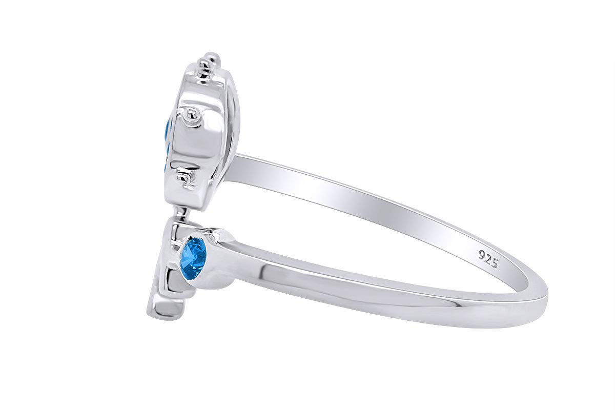 Round Simulated Blue Topaz 14k White Gold Over Sterling Silver Anchor & Rudder Ring