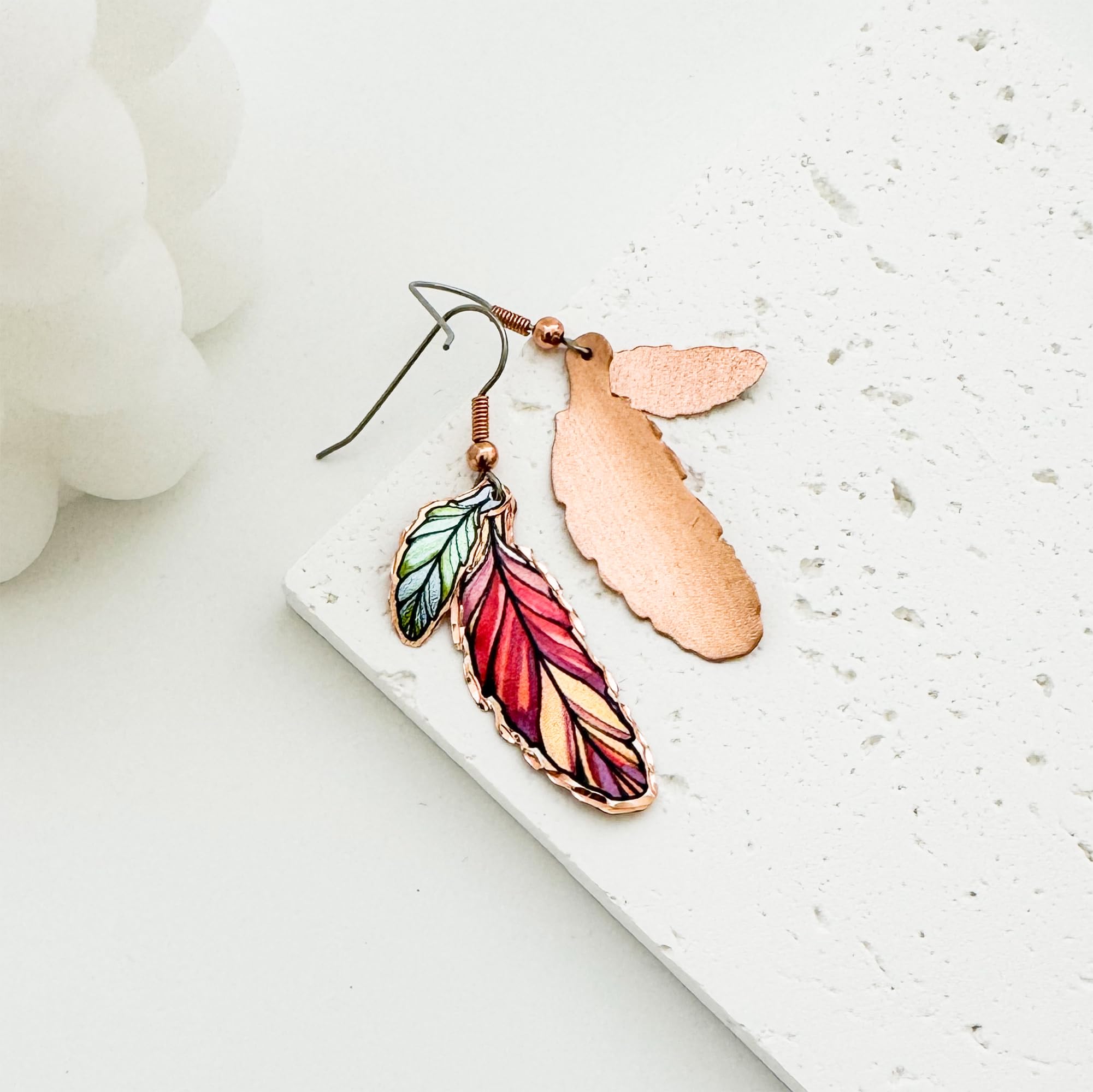 Native American Earrings Women - Feather Earrings - Layered Earrings - Red Feather Earrings Dangle - Green Feather Earrings -Feather Jewellery