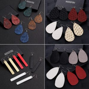 AIDSOTOU 24 Pairs Teardrop Faux Leather Earrings Set for Women Black and Red Animal Floral Print Leopard Print Lightweight Leather Dangle Drop Earrings