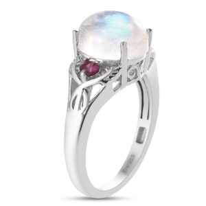 Shop LC Rainbow Moonstone Rhodolite Garnet Ring for Women 925 Sterling Silver Platinum Plated Gifts for Women for Her Size 8 Birthday Gifts