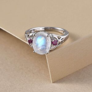 Shop LC Rainbow Moonstone Rhodolite Garnet Ring for Women 925 Sterling Silver Platinum Plated Gifts for Women for Her Size 8 Birthday Gifts