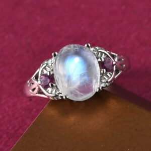 Shop LC Rainbow Moonstone Rhodolite Garnet Ring for Women 925 Sterling Silver Platinum Plated Gifts for Women for Her Size 8 Birthday Gifts