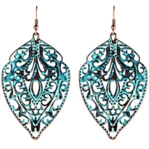 Patina Copper-Tone Metal Filigree Dangle Earrings