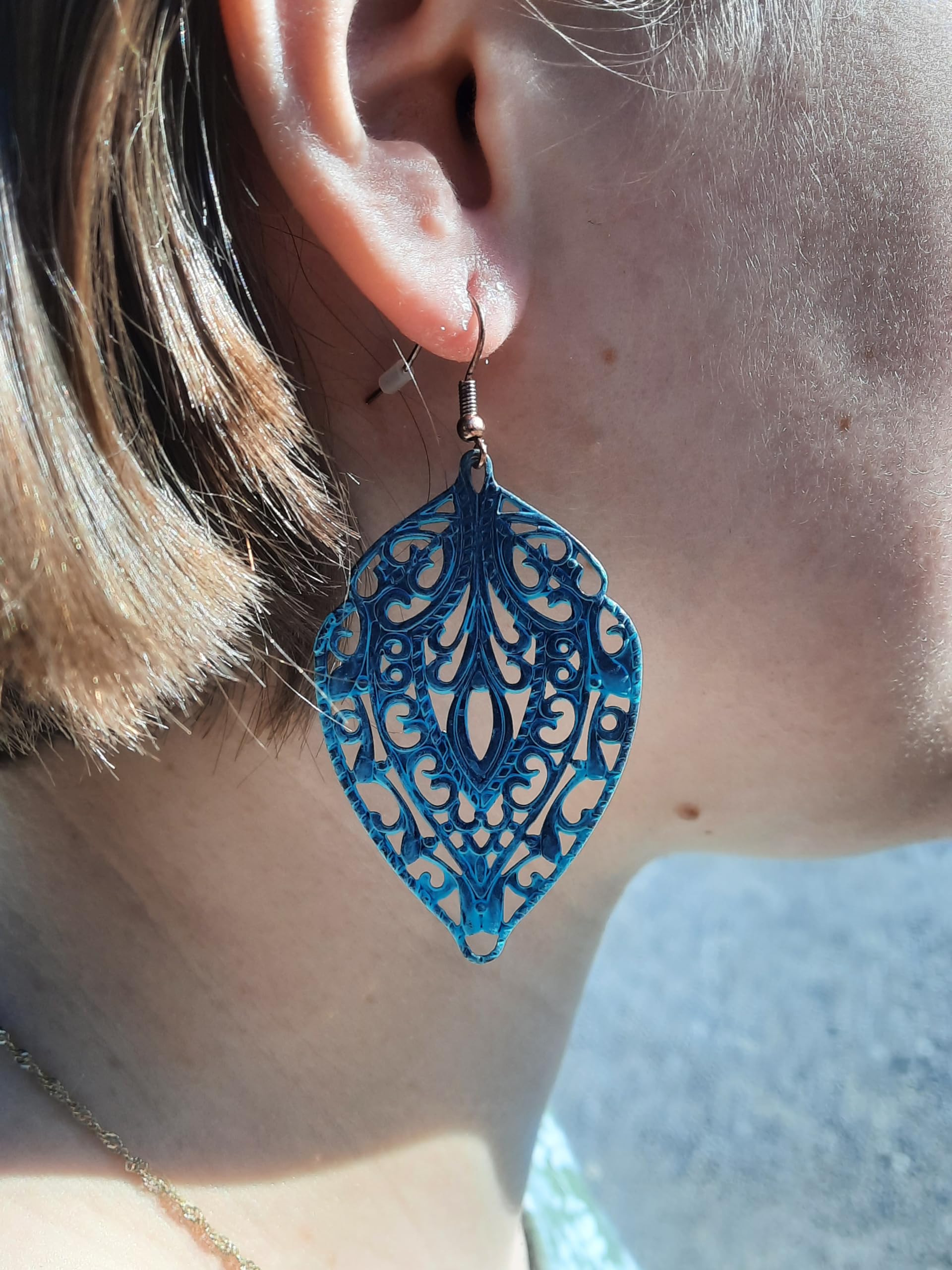 Patina Copper-Tone Metal Filigree Dangle Earrings