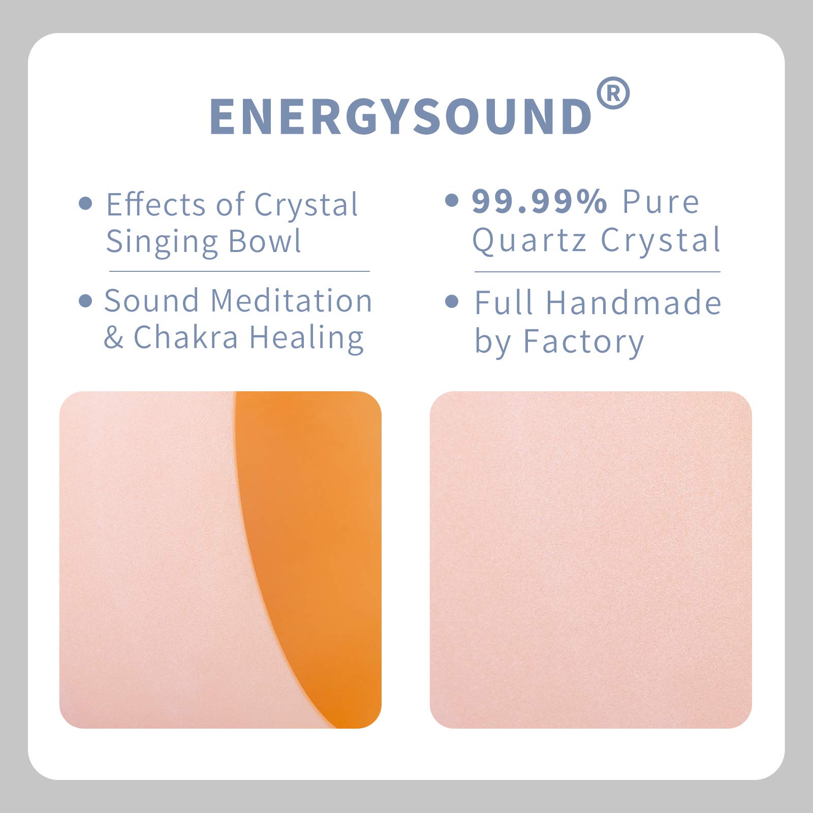 ENERGYSOUND 432Hz Perfect Pitch D Sacral Chakra Orange Colored Frosted Quartz Crystal Singing Bowl 10 inch mallet & o-ring included