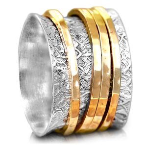 boho-magic 925 sterling silver spinner ring for women with 4 brass fidget rings chunky wide band (7)