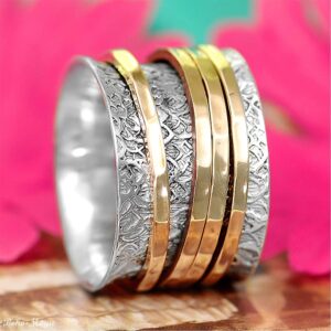 Boho-Magic 925 Sterling Silver Spinner Ring for Women with 4 Brass Fidget Rings Chunky Wide Band (7)