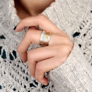 Boho-Magic 925 Sterling Silver Spinner Ring for Women with 4 Brass Fidget Rings Chunky Wide Band (7)