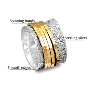 Boho-Magic 925 Sterling Silver Spinner Ring for Women with 4 Brass Fidget Rings Chunky Wide Band (7)