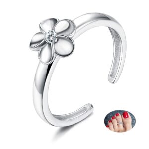 sllaiss 925 sterting silver open toe ring for women flower adjustable toe ring hypoallergenic cz rings simple open thin band ring tail ring foot jewelry