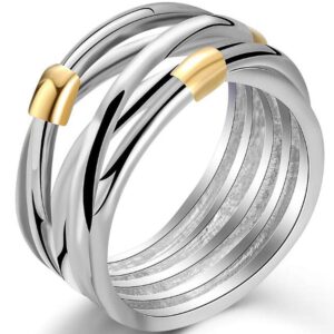 Jude Jewelers Retro Vintage Stainless Steel Silver Gold Two Tone Waved Braided Wrap Statement Ring (Silver Gold, 9)