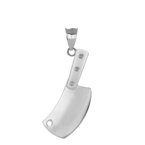 fine 14k white gold meat cleaver butcher's knife charm pendant