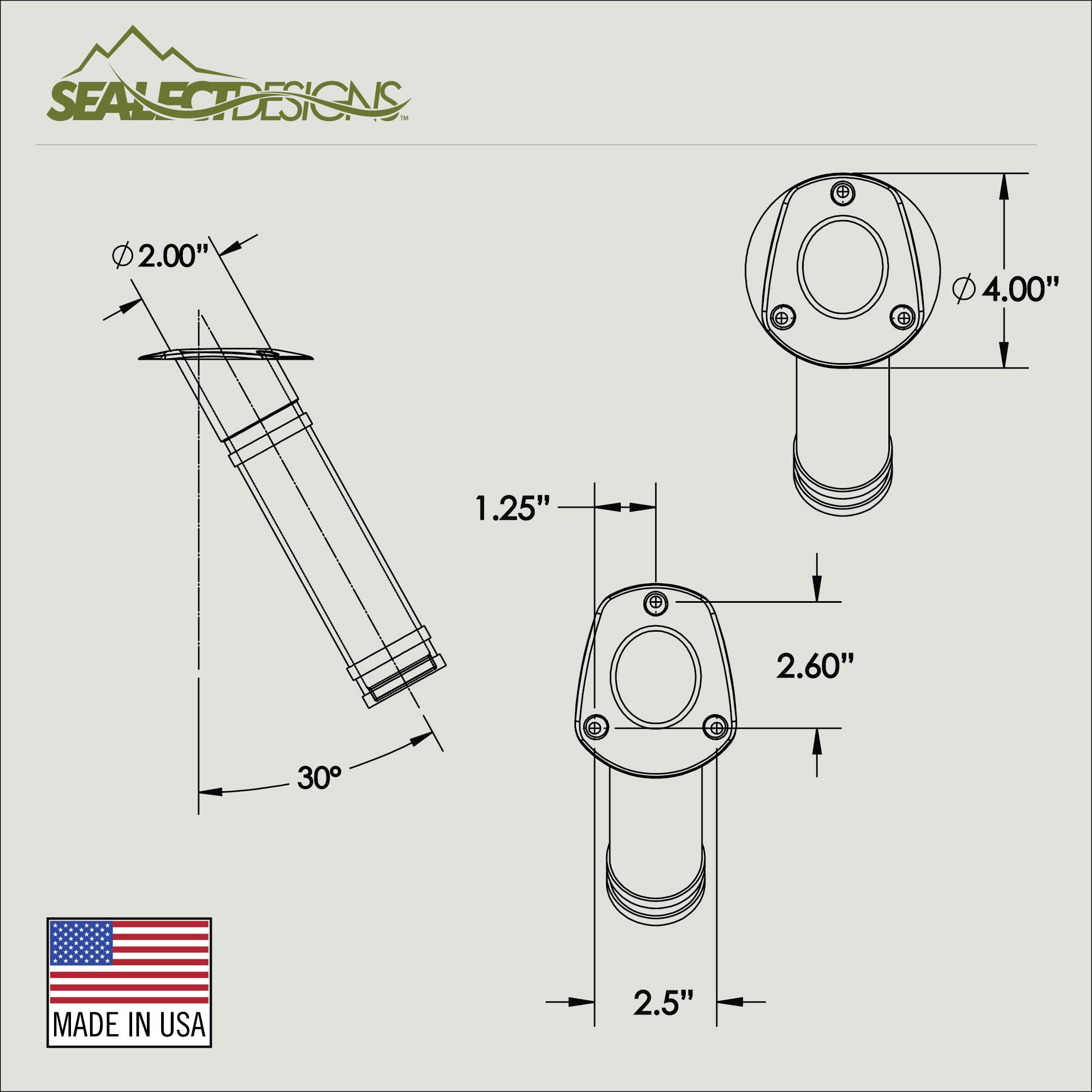 Sea-Lect Designs Flush Mount Rod Holder Kit (w/ Gasket & Hardware)