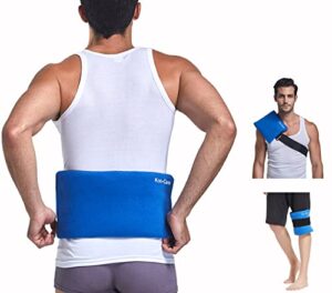 koo-care waist & lower back gel ice pack & wrap for injuries reusable large flexible hot cold therapy compress with strap for shoulder, belly, rib, thigh, entire knee, shin pain relief - 15.5" x 7.3"