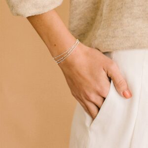 MEVECCO Bracelet for Women Sliver Layered Satellite Chain Bead Sliver Plated Dainty 3 Layer Simple Jewelry