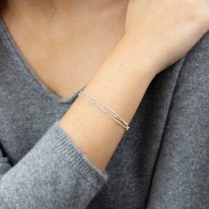 MEVECCO Bracelet for Women Sliver Layered Satellite Chain Bead Sliver Plated Dainty 3 Layer Simple Jewelry