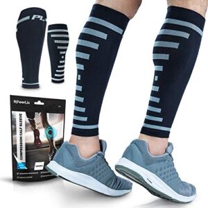 POWERLIX Calf Compression Sleeve (Pair) – Supreme Calf Cramp & Shin Splint Sleeves for Men & Women – Leg Compression Socks 20-30 mmHg – Great for Pain Relief, Running, Work, Travel, Sports & More