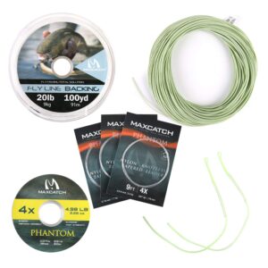 maxcatch fly fishing line (weight forward, floating) and fly line combo with backing leader and tippet (1f/2f/3f/4f/5f/6f/7f/8f/9f/10f) (line combo moss green, wf6f 100ft)