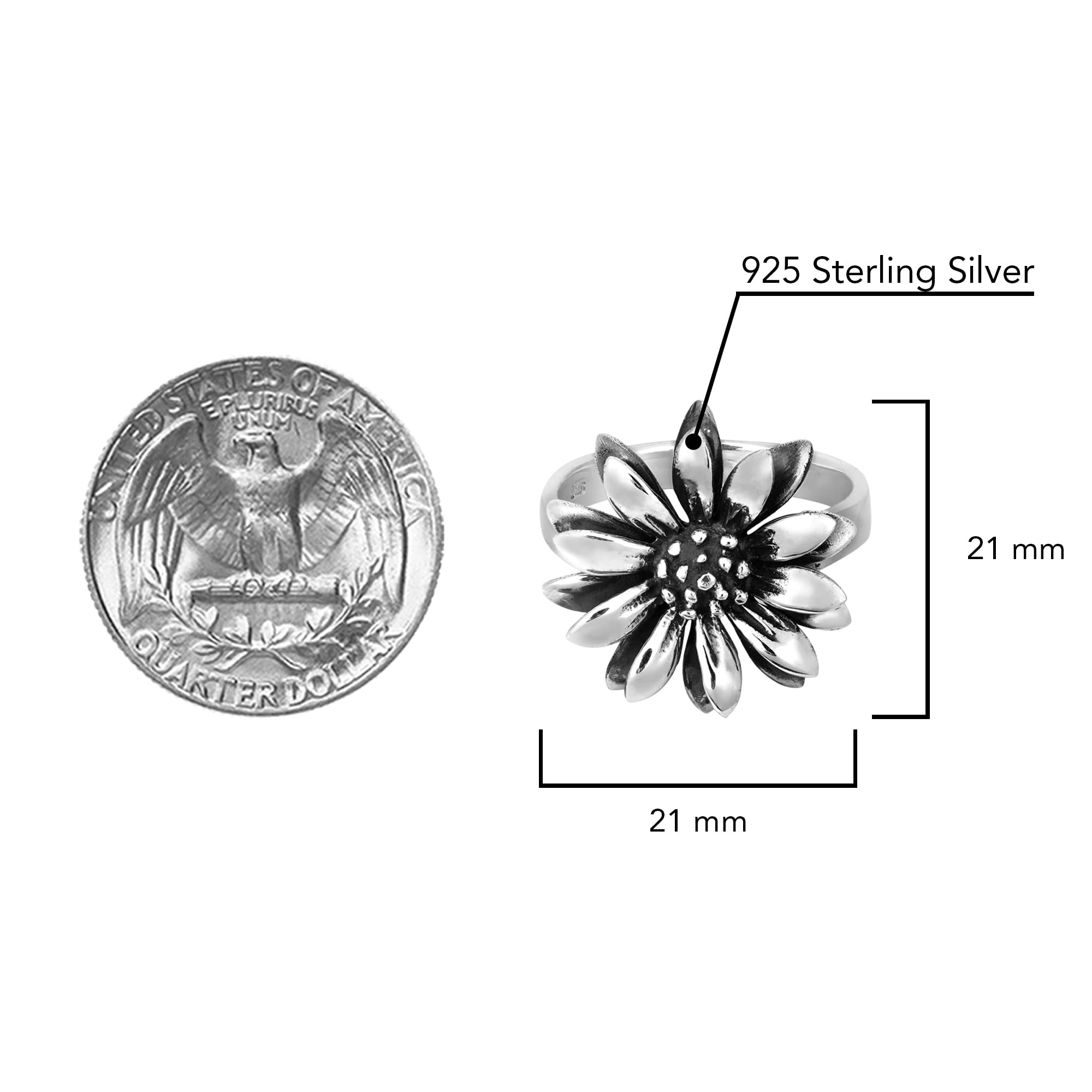 Perennial Beauty Sunflower .925 Sterling Silver Ring (9)