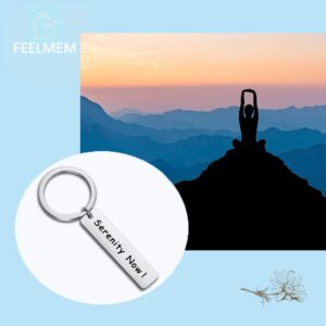 FEELMEM Relaxing Handstamped Key Chain Serenity Now Keyring Gift for Best Friend Family Jewelry (Silver)