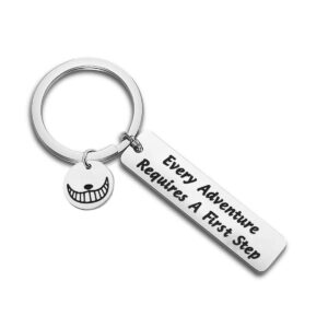 bobauna every adventure requires a first step cat quote owl keychain inspirational gift (adventure requires keychian)