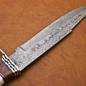 Custom Damascus Hunting Knife Camping Knife With Burl Wood Handle