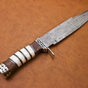 Custom Damascus Hunting Knife Camping Knife With Burl Wood Handle