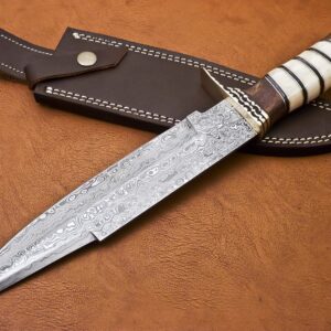 Custom Damascus Hunting Knife Camping Knife With Burl Wood Handle