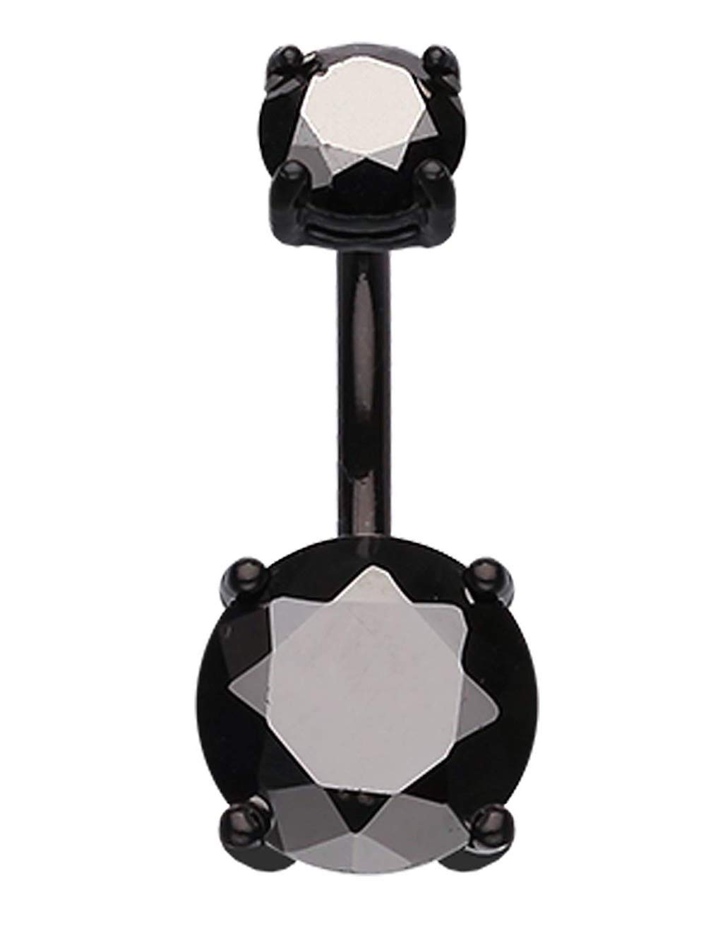 Covet Jewelry Colorline Cubic Zirconia Gem Prong Sparkle Belly Button Ring (14 GA, 10mm, Ball: 6x10mm, Black)