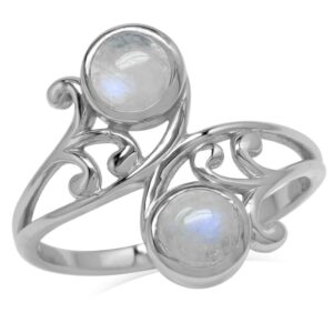 silvershake 5mm natural round shape moonstone 925 sterling silver leaf and swirl style bypass ring size 6