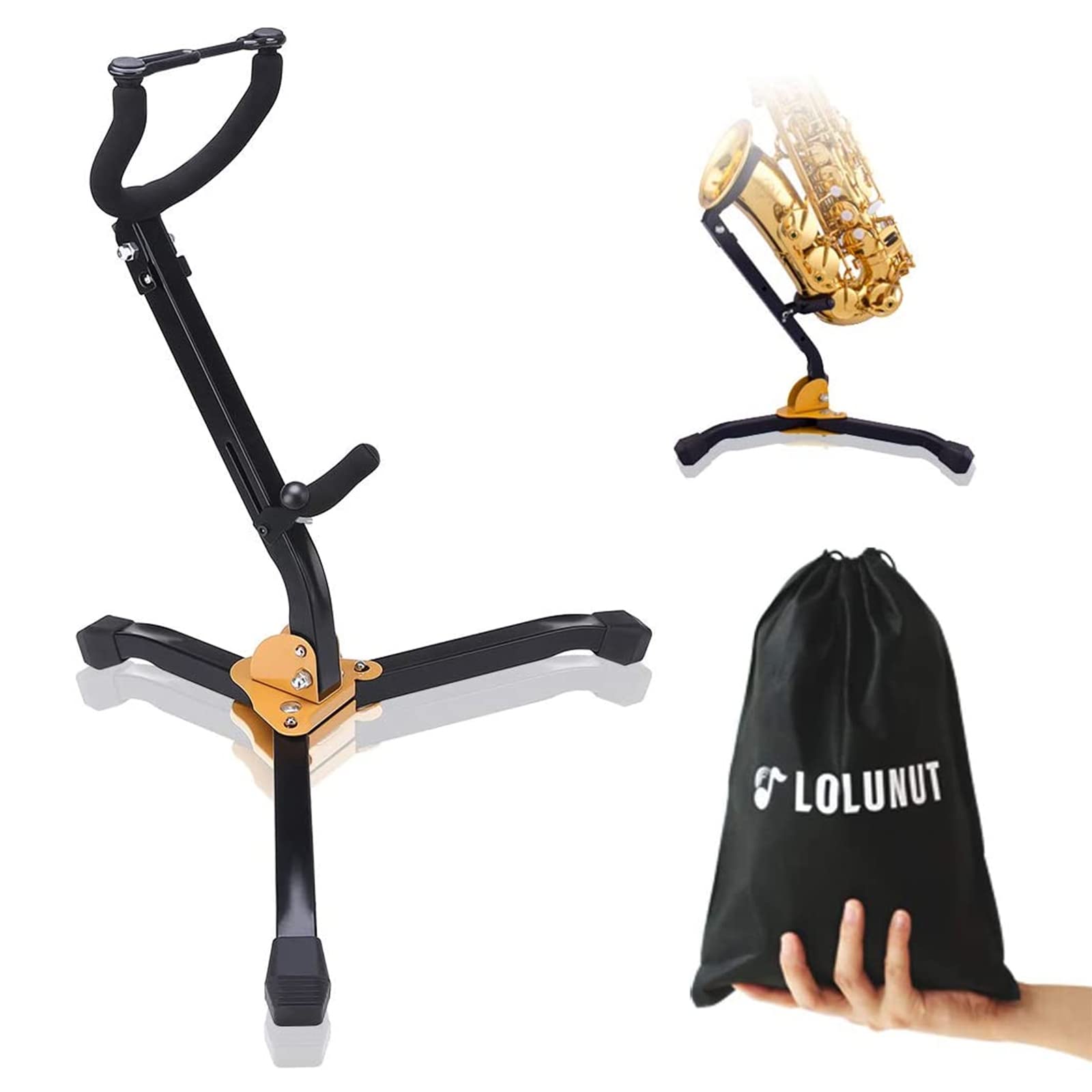 LOLUNUT Saxophone Stand, Foldable Alto/Tenor Sax Stand, Adjustable Metal Triangle Base Design