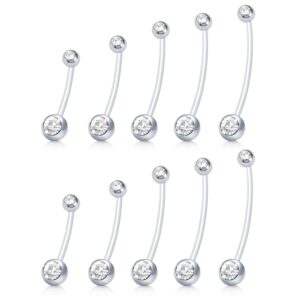 modrsa 8-10pcs pregnancy maternity belly button rings flexible bioplast long bar navel rings retainer body piercing 14g 1&1/2 inch length