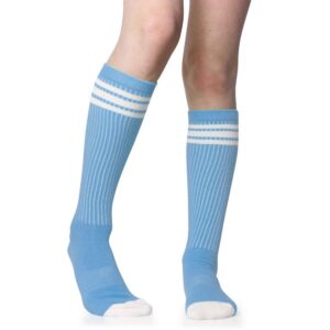 juDanzy 2 Pack of Baby, Toddler and Kids Knee High Tube Socks for Boys and Girls with Grips (4-6 Years, Navy & Columbia Blue Stripes)