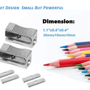 WEKOL Metal Dual Pencil Sharpener Aluminum Alloy Manual Sharpeners with Acrylic Cover,4Pcs Sharpener Blades Included,Silver