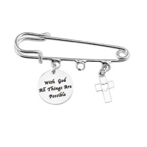 lqri cross charm safety pin brooch with god all things are possible christian bible verse quote charm brooches being jewelry