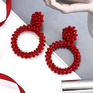 ZITULRY Statement Drop Earrings for Women Drazy Beads Dangle Earrings Wrapped Beads Earrings (Red)