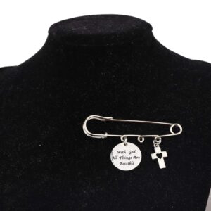 LQRI Cross Charm Safety Pin Brooch With God All Things Are Possible Christian Bible Verse Quote Charm Brooches Being Jewelry